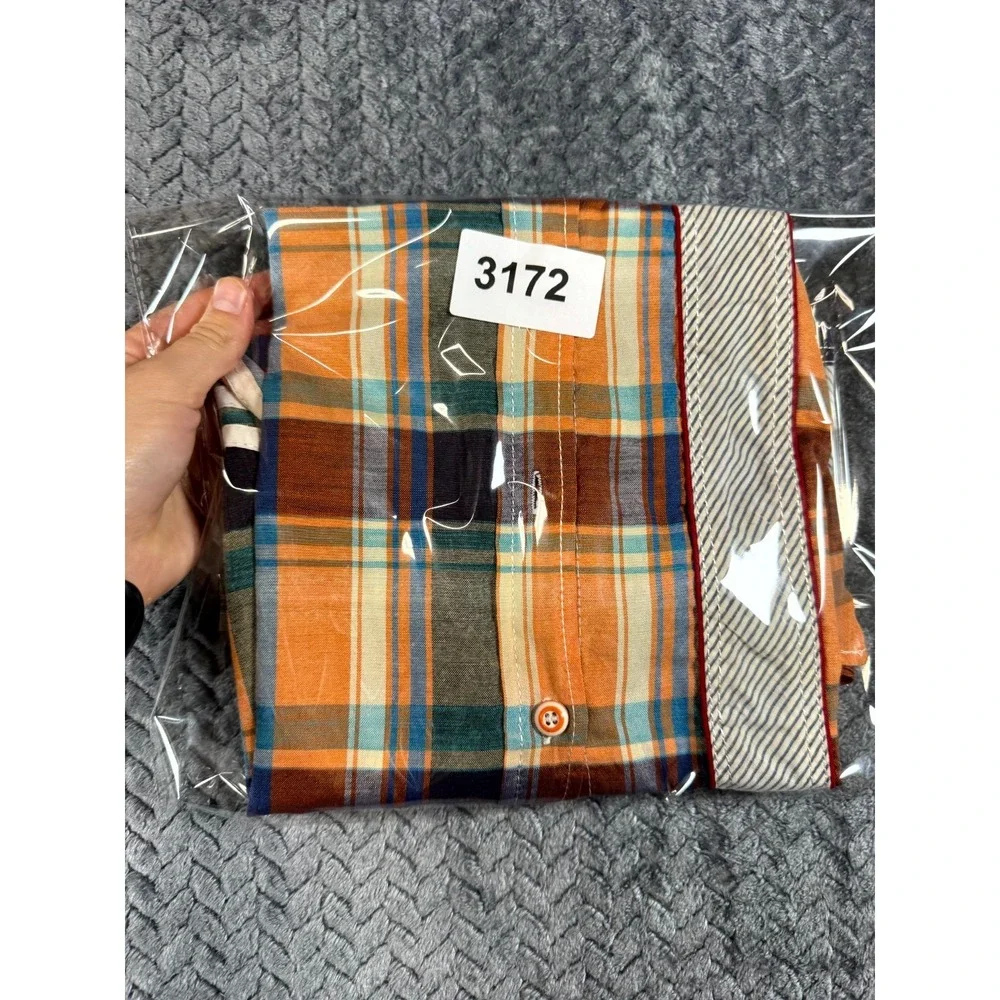 Adidas Shirt Boys S‎ Multicolor Plaid Nylon Short Sleeve Three Stripe Button Up